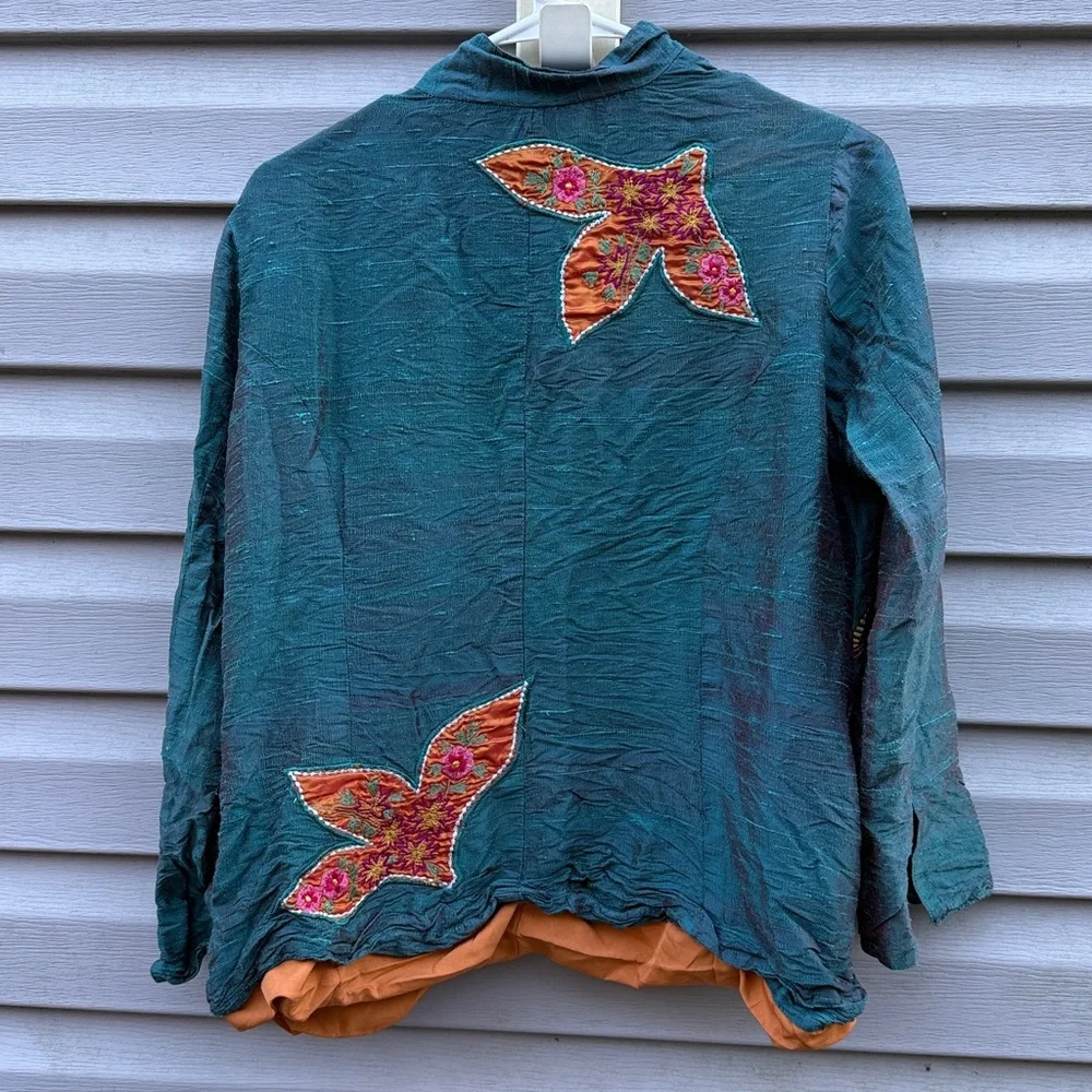 Anu | 100% Silk Embroidered Floral Open Front Jacket size Small - Picture 5 of 6